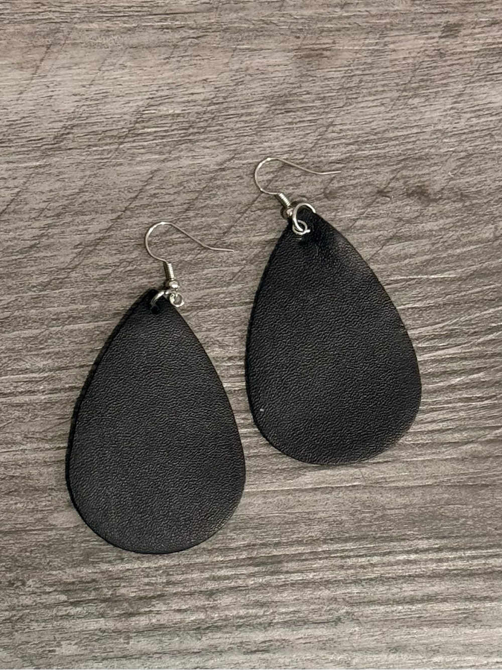 Classic Black Teardrop Leather Dangle Earrings
